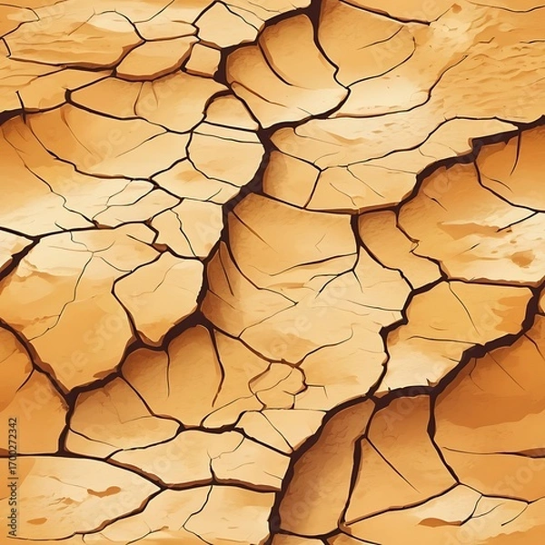 Fototapeta Close up abstract texture of dry cracked earth with deep fissures and arid desert landscape patterns