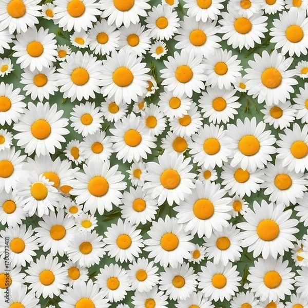 Fototapeta A vibrant high angle view of a dense field of blooming white daisies with yellow centers