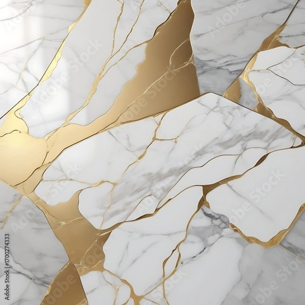Fototapeta Abstract flowing liquid art with white marble and shimmering gold veins creating a luxurious texture