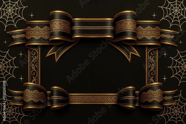 Obraz 金色のリボンと蜘蛛の巣をあしらった豪華なハロウィンフレーム