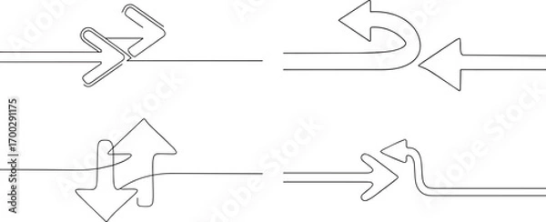 Fototapeta Set of Arrows continuous one continuous line art, Vector illustration, One line art, Line art graphic style.