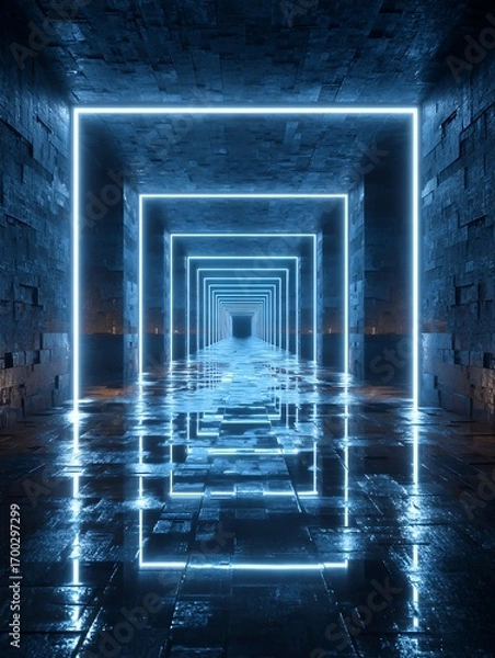 Fototapeta Dimensional Resonance: Infinite Echoes of Light in a Concrete Labyrinth of Reflections