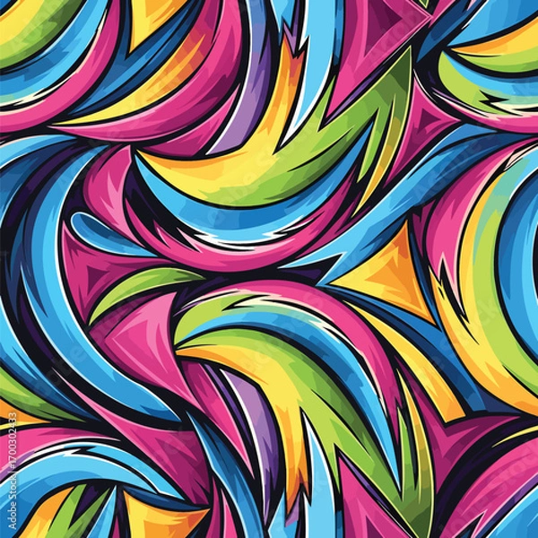Fototapeta Dynamic abstract graffiti art with vibrant colors and bold outlined shapes, patern seamless, Stock royalty image.