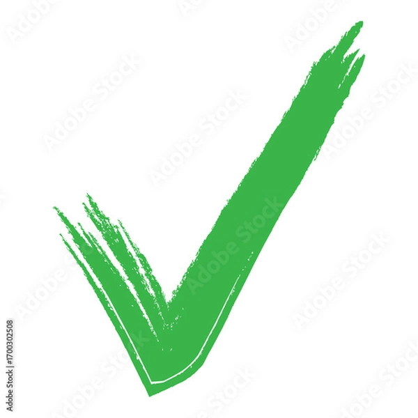Fototapeta Green brush stroke doodle check mark symbol, hand-drawn grunge tick sign isolated on transparent background