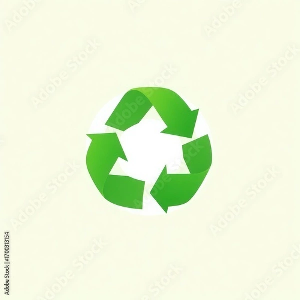 Fototapeta Green recycling icon with three arrows forming a loop on a light background