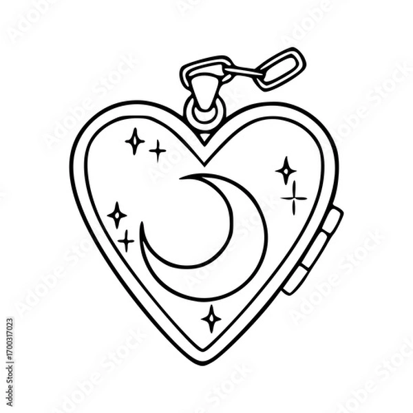 Obraz magical celestial heart locket outline drawing