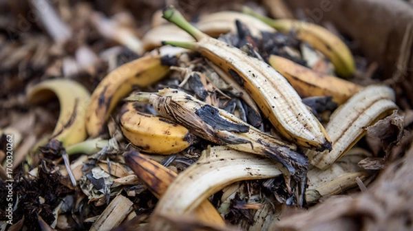 Fototapeta A closeup of a garden compost bin with organic waste and composting materials
