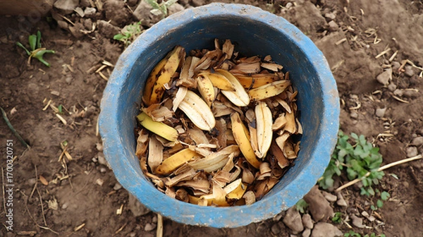 Fototapeta Dry leaves in a black trash can in the park
