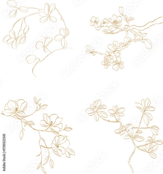 Fototapeta Minimalist Botanical Line Art Collection – Floral and Leaf Illustrations