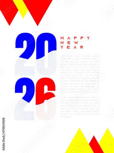 Fototapeta 2026 wave line number design for celebrating 2026 happy new year , isolated  in white with bright color