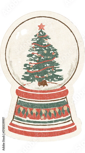 Obraz Charming Retro Christmas Snow Globe featuring a festive decorated tree.
