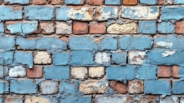 Obraz Weathered blue and red brick wall texture