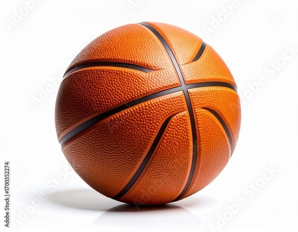 Fototapeta Basketball on white background, showing detailed texture and bright orange color. Perfect for sports, training, and game design themes.