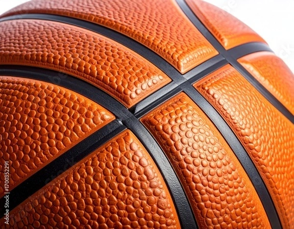 Fototapeta close-up picture of a basketball's surface, highlighting the textured material and stitched seams.