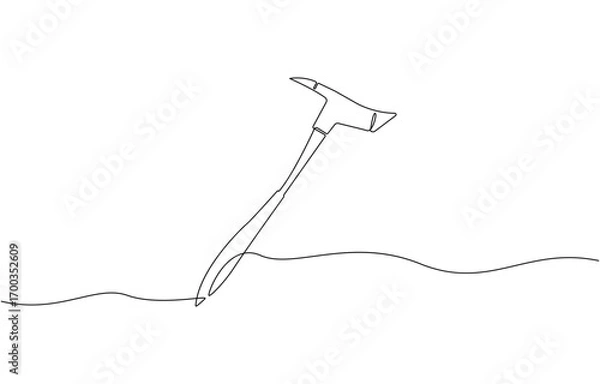 Fototapeta Continuous line drawing art Pickaxe tool mining pickaxe concept, cryptocurrency mining continuous line editable Icon, vector illustration. pickaxe simple icon in one line.