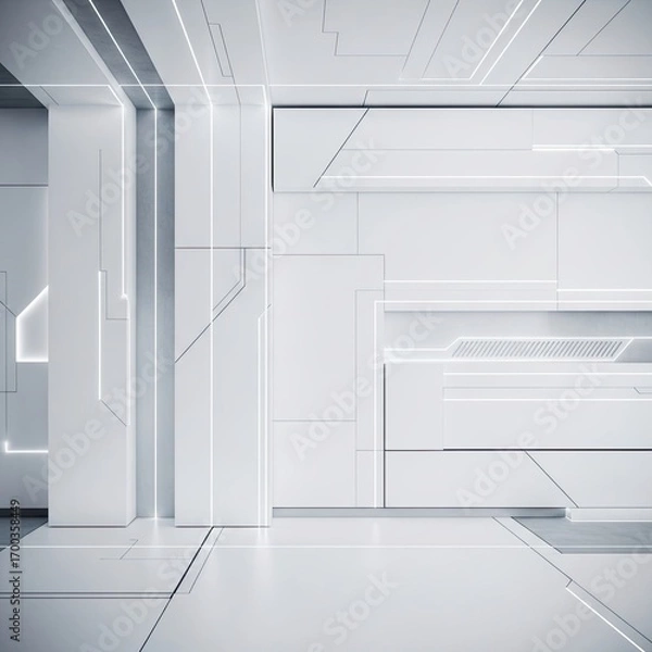 Fototapeta Minimalist futuristic interior design with geometric patterns and bright illumination