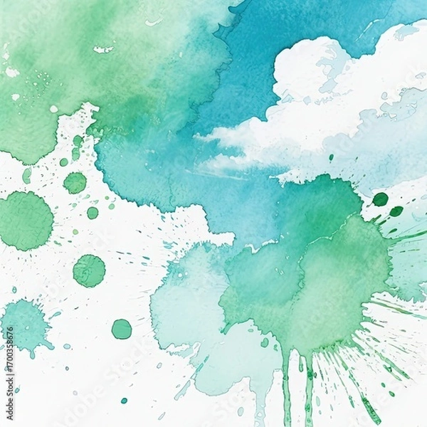 Fototapeta Watercolor Wash: Abstract Sky and Greenery Painting for Relaxing Atmosphere
