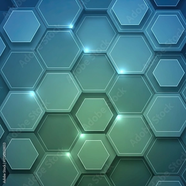 Fototapeta Hexagonal Gradient Tiles with Subtle Glow Effects and Blue-Green Palette