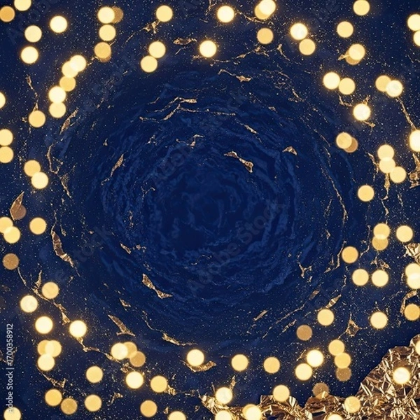 Fototapeta Radiant spherical luminous points encircling a deep azure textured vortex background