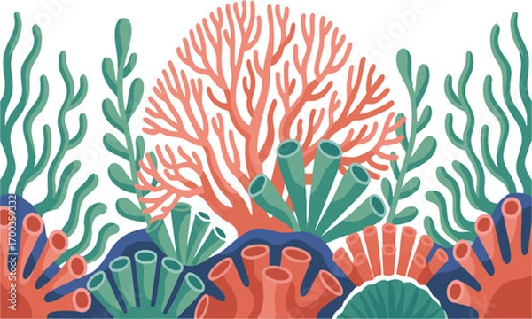 Fototapeta Coral Reef Seamless Pattern Underwater Marine Plants and Ocean Elements Vector Design, Coral Reef Seamless Pattern Ocean Textile and Fabric Print Design, easily editable and scalable.
