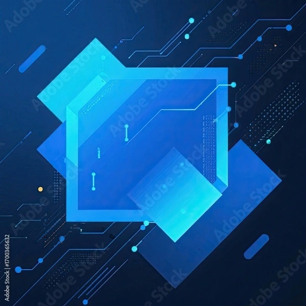 Fototapeta Futuristic data network with interconnected shapes in a glowing cyberspace setting