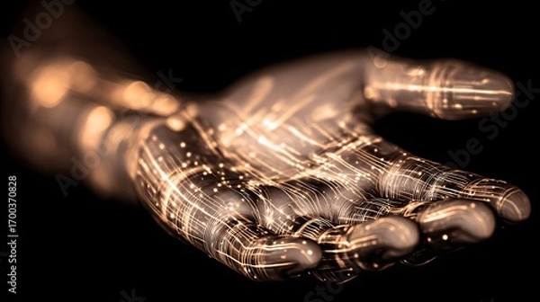 Obraz futuristic cybernetic hand symbolizing data protection and innovation or DevOps