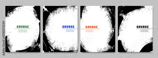 Fototapeta Vector grunge overlay. Hand drawn abstract frame set. Ink brush strokes mess. Design for poster, invitation, gift card, coupon, book cover. Banner halftone overlay. Retro vintage background collection