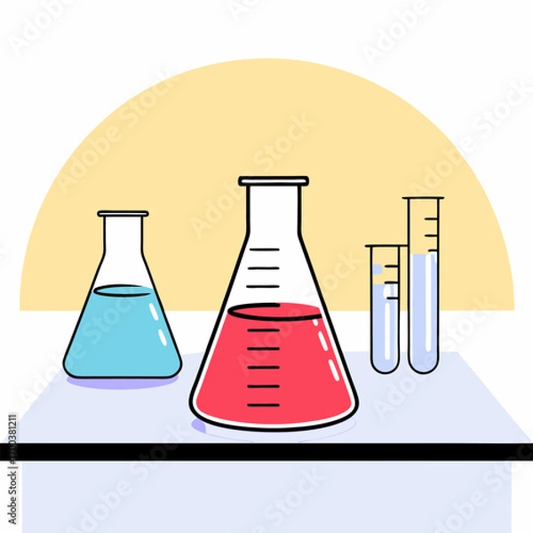 Fototapeta Laboratory beaker with liquid isolated on white background