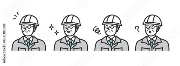 Obraz ミドル　シニア　メガネをかけた男性作業員の表情のアイコンイラスト素材