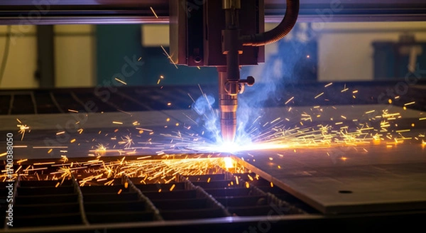 Fototapeta Close up Professional Precision Laser Cutting Machine Processing Metal Sheet