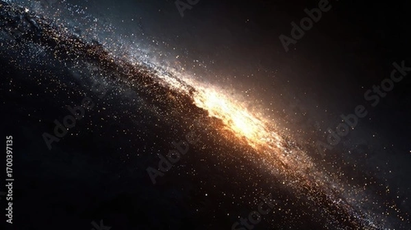 Fototapeta Stunning view of galaxy with glowing light horizon and countless stars in deep space, abstract cosmic background symbolizing universe, infinity and astronomy