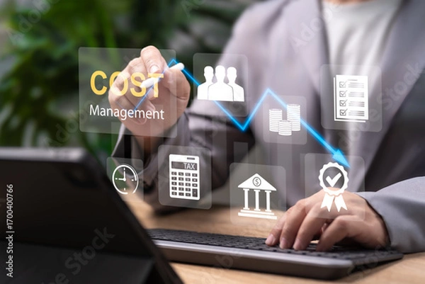 Fototapeta Cost Management and Expense Control, Businessman Managing Company Budget, Reducing Operational Costs, Financial Planning, Corporate Money Management, Profit Optimization, Efficient Business Strategy