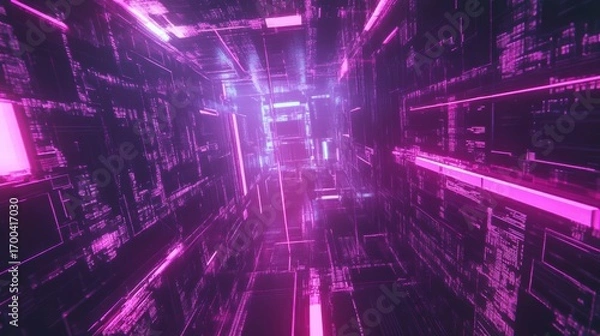 Fototapeta CPU Chip AI Technology with Neon Circuit Lights