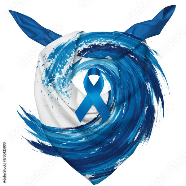Fototapeta Abstract Illustration with Blue Ribbon and Brushstroke Swirl on Transparent