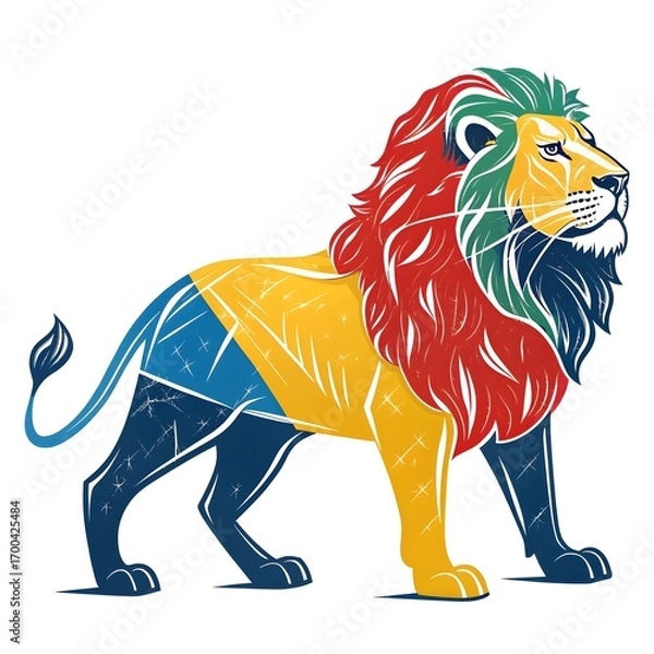 Fototapeta Colorful Abstract Lion Vector Illustration with Multicolor Mane
