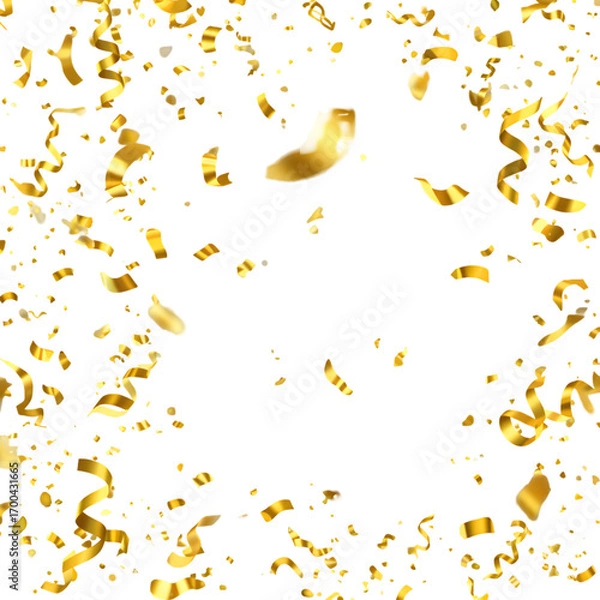 Fototapeta Golden Confetti and Ribbons on a Transparent Background Party Illustration