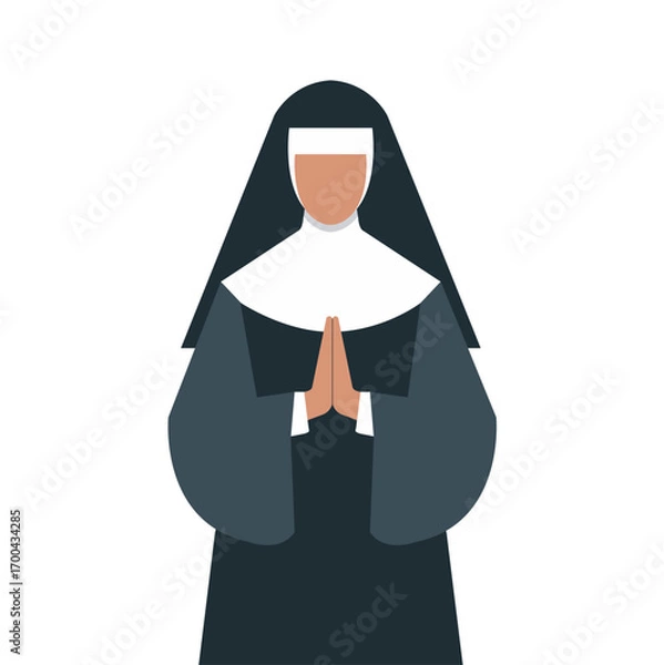 Fototapeta Nun character in flat style isolated on white background. Christian catholic religious concept. Vector stock