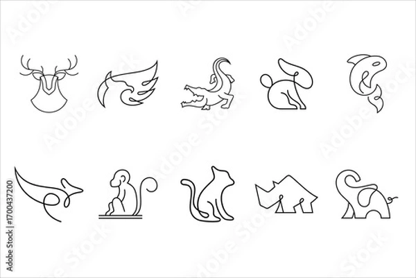 Fototapeta minimalist set animals logo icon vector in line style design