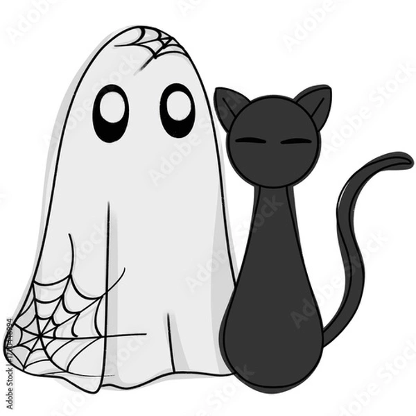 Obraz halloween ghost with black cat