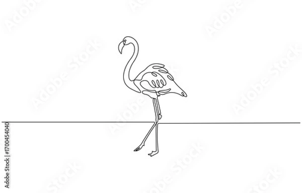 Fototapeta Continuous one line drawing of a flamingo standing on one leg, representing elegance and balance, flamingo simple contour drawing for modern minimalism design.