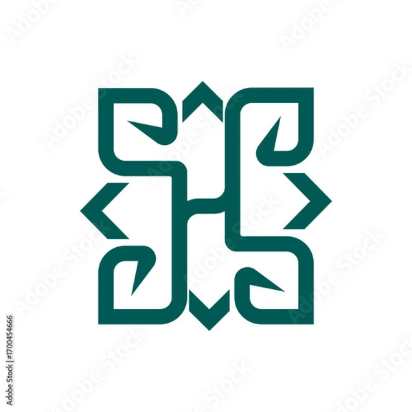 Fototapeta elegant letter H logo icon vector with leaf element in line style design