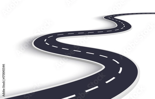 Fototapeta Winding Road on a White Isolated Background. Road way location infographic template. Vector EPS 10