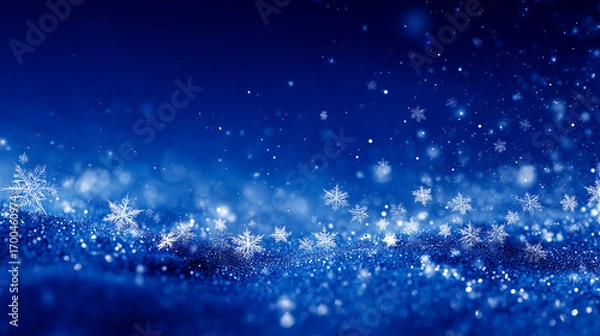 Obraz ラメのように輝く雪原と結晶・高級感あるブルー冬背景