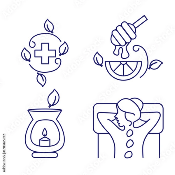 Fototapeta Vector graphic. Editable stroke size. Icons in flat, contour, outline, thin and linear design. Spa treatments. Simple isolated icon. Concept illustration. Sign, symbol, element. Eps 10. 