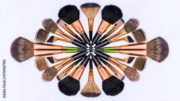 Fototapeta Makeup brushes in circular pattern on white background
