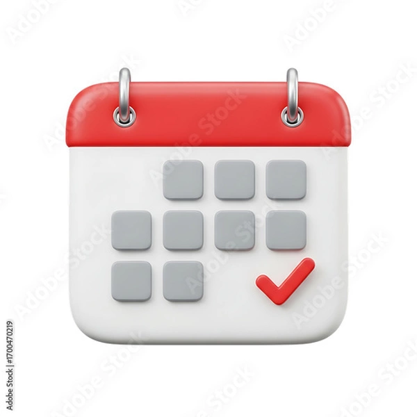Obraz 3d realistic calendar icon with red check mark symbolizing task completion and scheduling transparent background