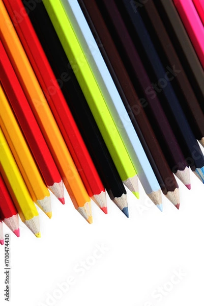 Obraz Multicolored pencils, colors on transparent background