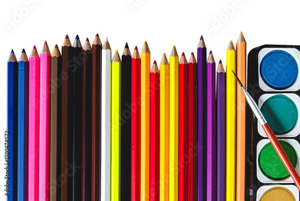 Obraz Multicolored pencils, colors on transparent background