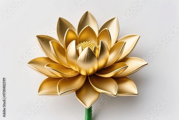 Fototapeta A surreal, simple 3d artwork of Golden lotus illustration with mandala-style petals, elegant art, white background