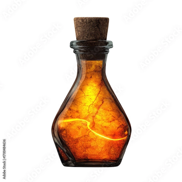 Fototapeta Glowing Mysterious Potion in Glass Bottle with Cork Stopper